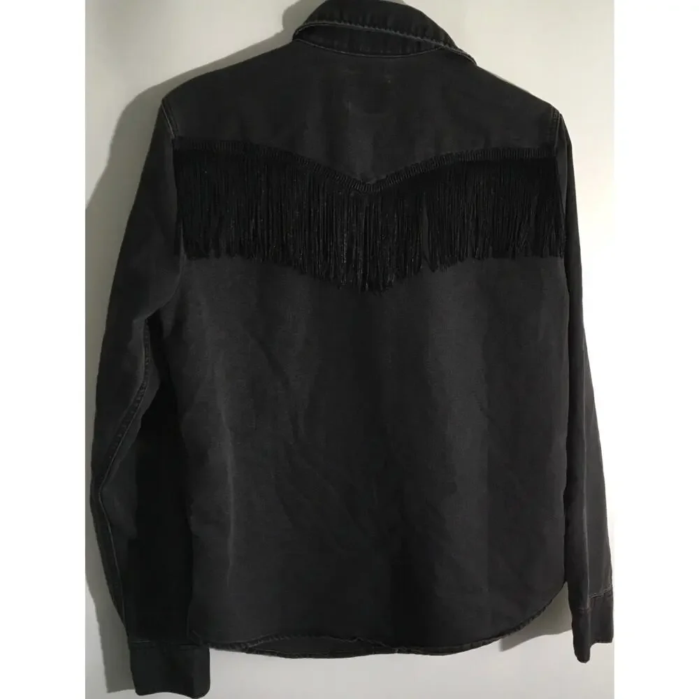 Levi's Ultimate Women's Size Medium Black Western Fringe Denim Long Sleeve Top